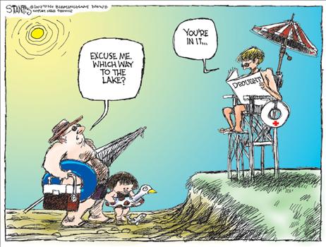 Political Cartoon- California's Drought - Como la flor descansa